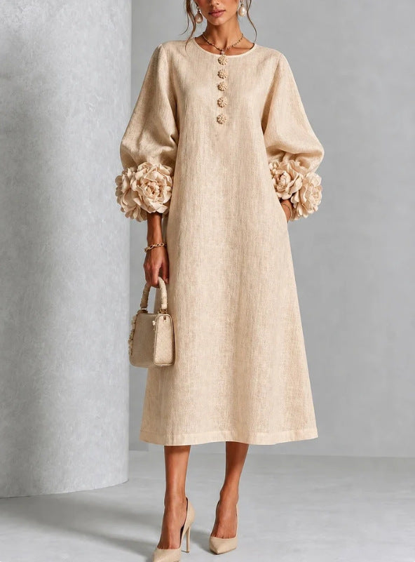 Elodie | Rosette-Cuff Midi Dress
