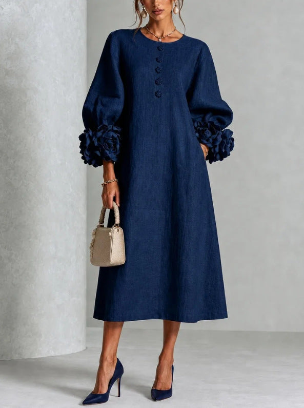 Elodie | Rosette-Cuff Midi Dress