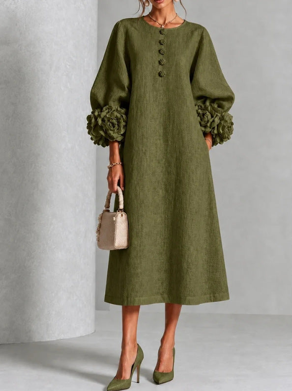 Iselle | Rosette-Cuff Midi Dress