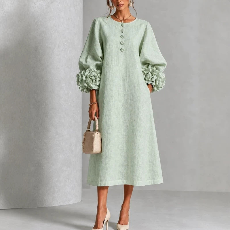 Elodie | Rosette-Cuff Midi Dress