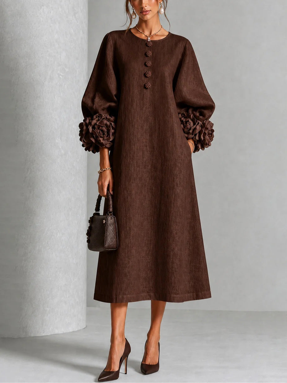 Iselle | Rosette-Cuff Midi Dress