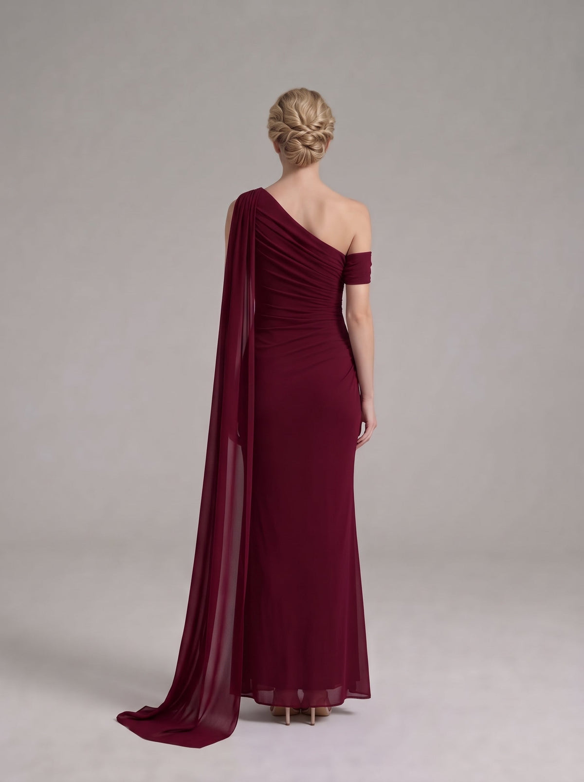 Burgundy | One Shoulder Ruched Maxi Dress