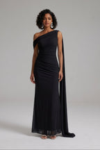 Black | One Shoulder Ruched Maxi Dress