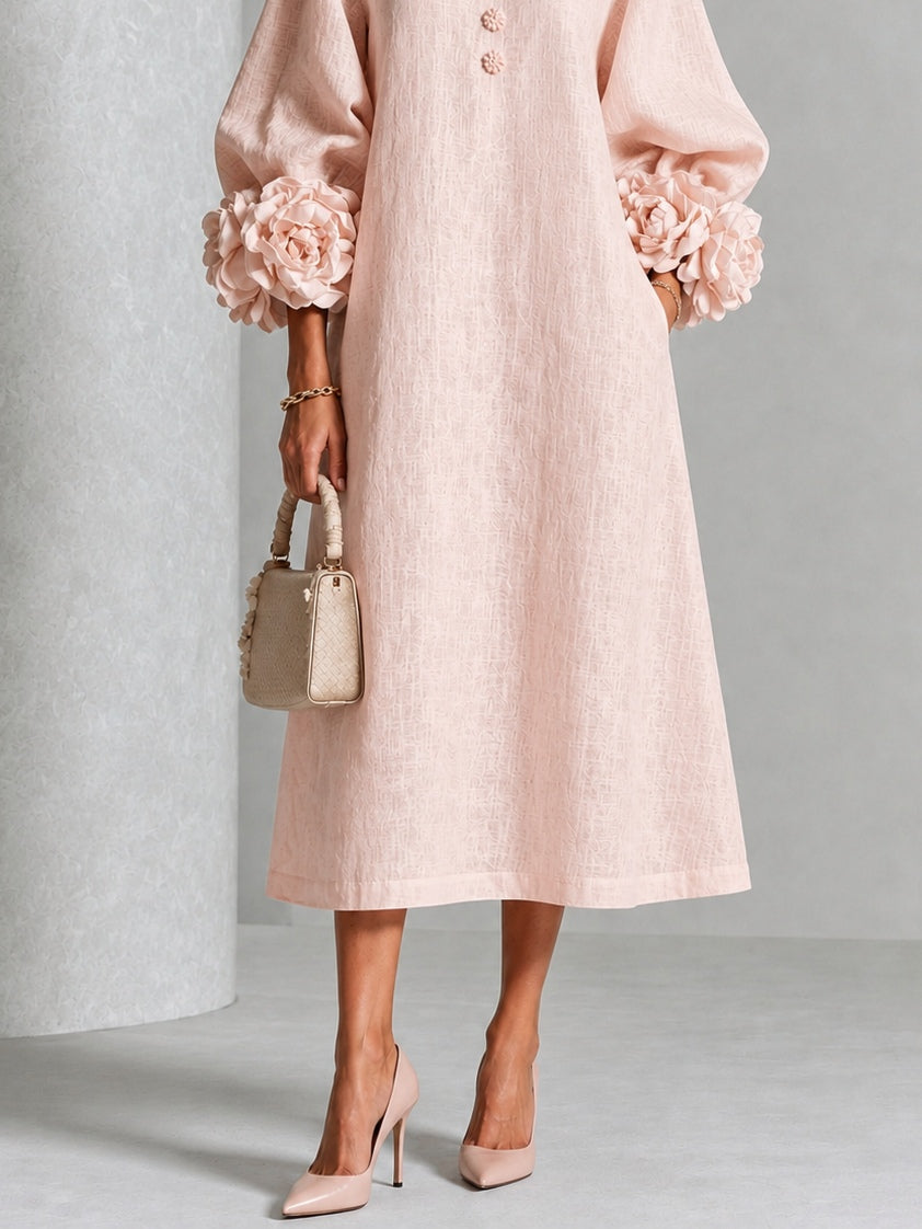 Iselle | Rosette-Cuff Midi Dress