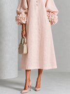 Iselle | Rosette-Cuff Midi Dress