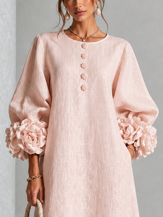 Elodie | Rosette-Cuff Midi Dress