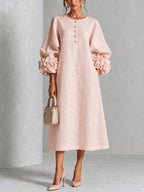 Elodie | Rosette-Cuff Midi Dress