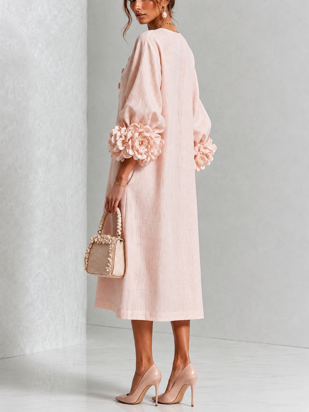 Iselle | Rosette-Cuff Midi Dress